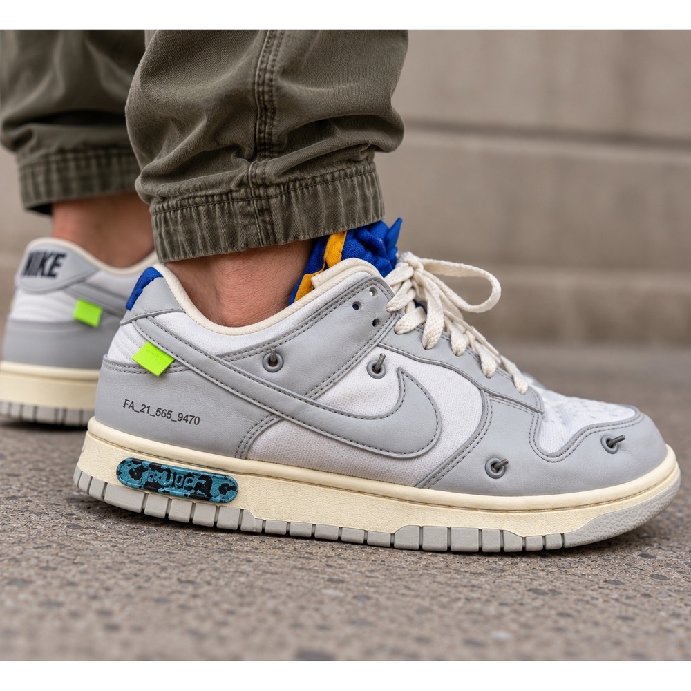 Nike Off-White X Dunk Low Lot 48 of 50 White Metallic Silver DM1602-107 Mens 8.5